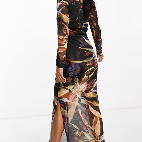AllSaints Tia Tippi Dress NWT Tropical Floral Print Asymmetrical Midi size 4 - Picture 4 of 10